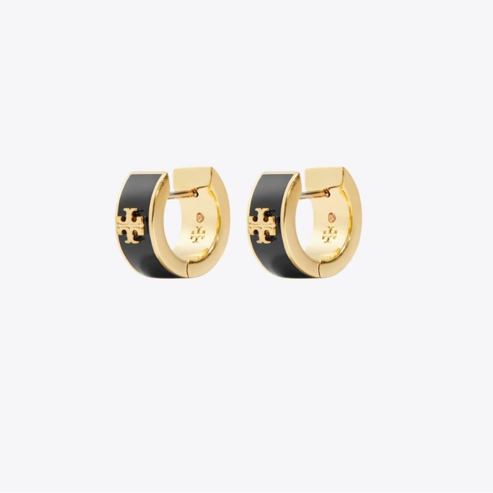 TORY BURCH ICON ENAMEL HUGGIE EARRINGS NWOT